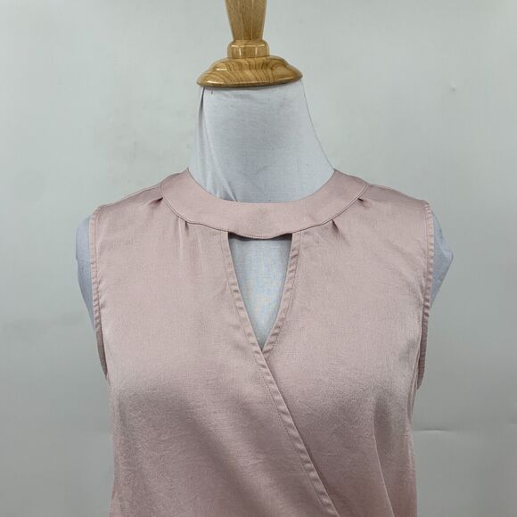 Express Highneck Wrap Satin Blouse Womens XS Extra Small Ballet Pink Keyhole - Picture 4 of 12